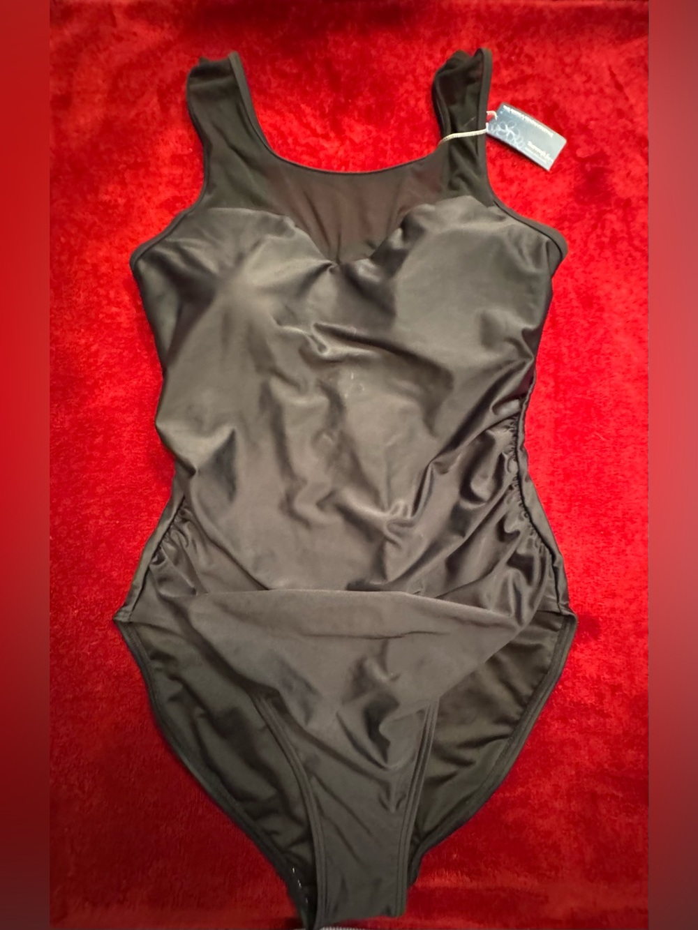Summer Mae Maternity Black One-Piece Swimsuit with Sheer Yoke - Classic Support